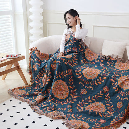 Cotton Gauze Floral Reversible Tassel Quilt - image 9