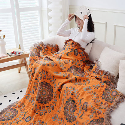 Cotton Gauze Floral Reversible Tassel Quilt - image 8