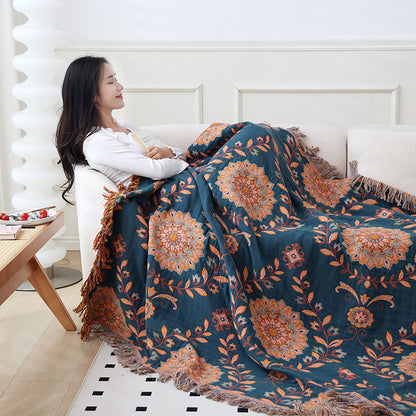 Cotton Gauze Floral Reversible Tassel Quilt - image 10