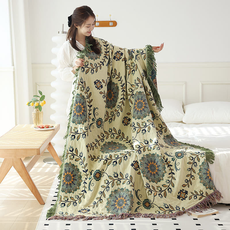 Cotton Gauze Floral Reversible Tassel Quilt - image 5