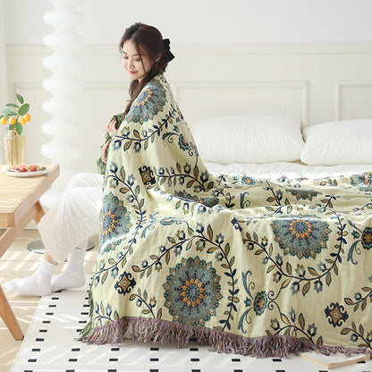 Cotton Gauze Floral Reversible Tassel Quilt - image 4
