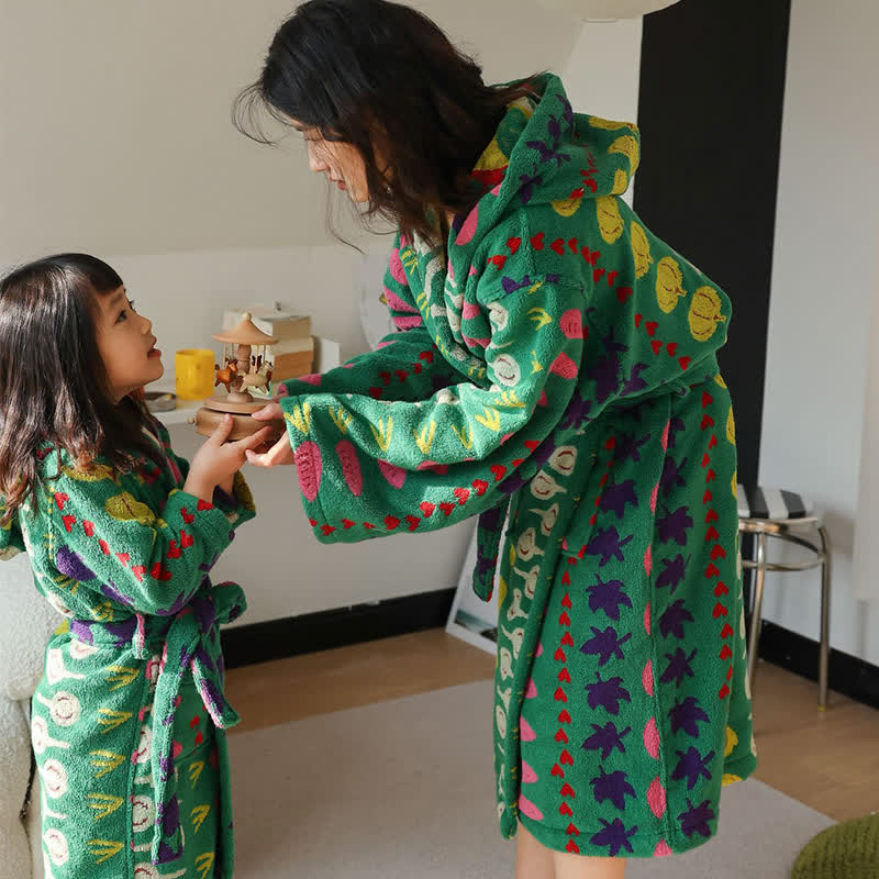 Colorful Vegetable Pattern Cotton Hooded Bathrobe - image 4