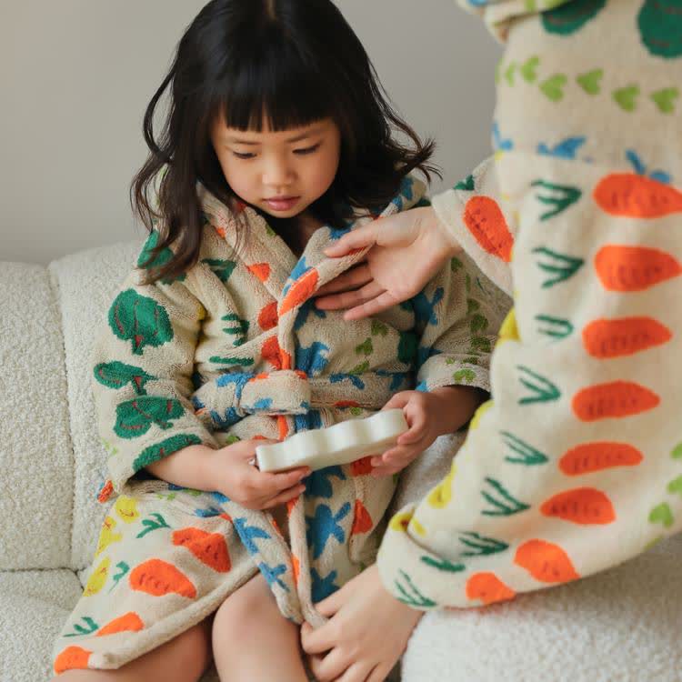 Colorful Vegetable Pattern Cotton Hooded Bathrobe - image 9