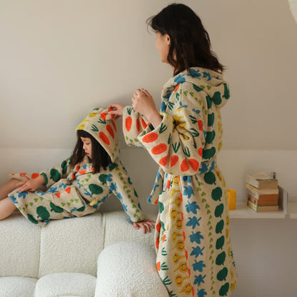 Colorful Vegetable Pattern Cotton Hooded Bathrobe - image 5
