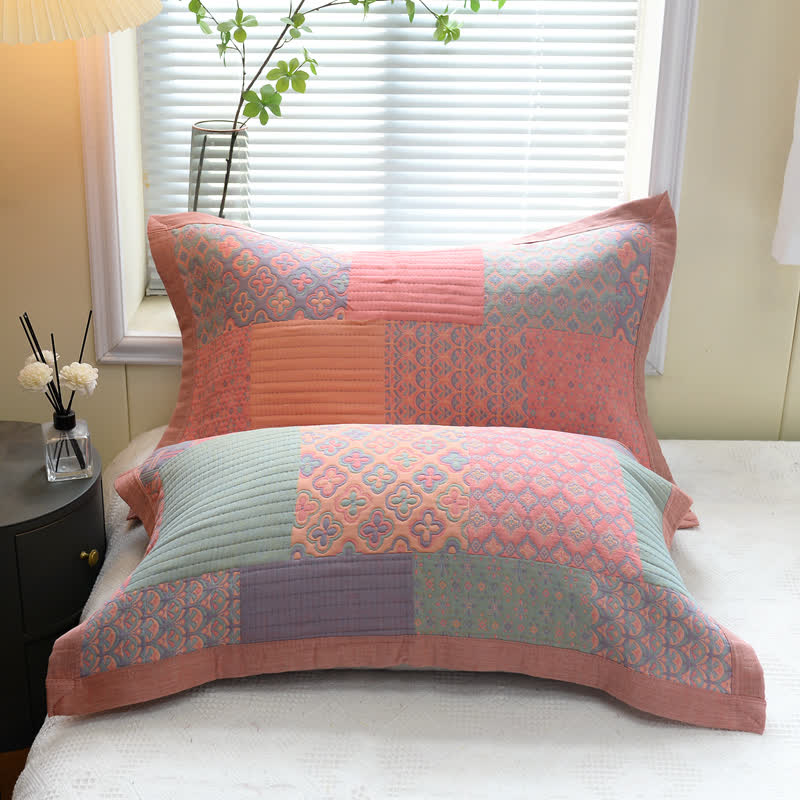 Colorful Square Pattern Cotton Reversible Quilt - Colorful - 2PCS Pillow Towels - 21" × 31" - image 3