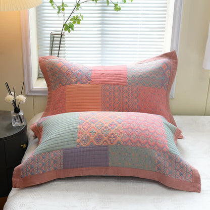 Colorful Square Pattern Cotton Reversible Quilt - Colorful - 2PCS Pillow Towels - 21" × 31" - image 3