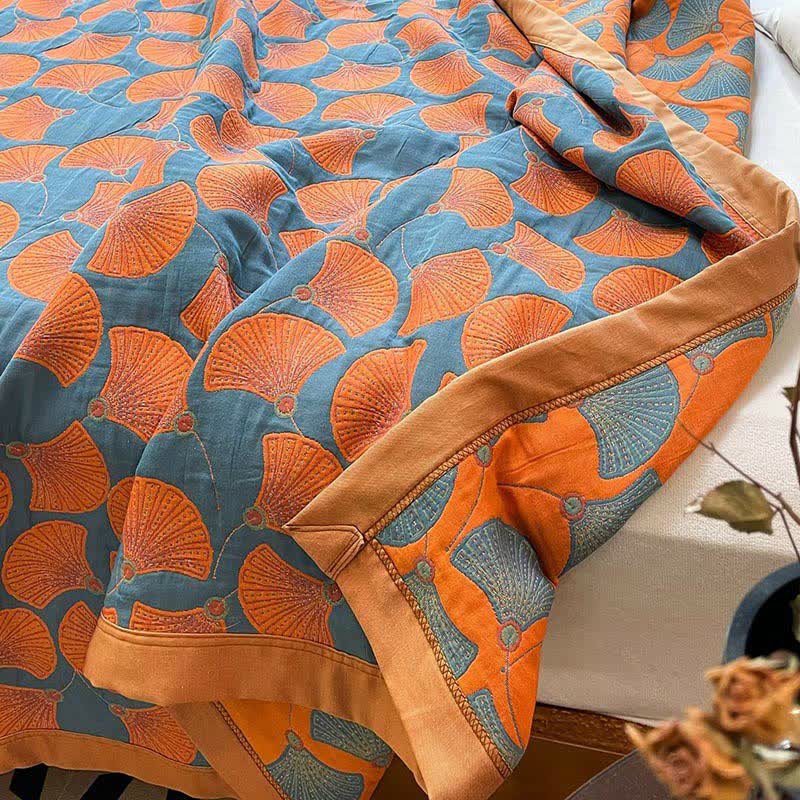 Ginkgo Leaf Bright Cotton Reversible Quilt - image 2