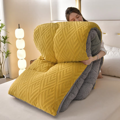 Thick Sherpa Winter Blanket with Quilt Core - Yellow - King - image 27