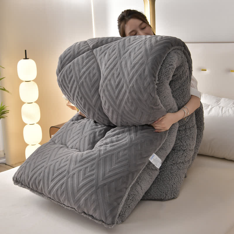 Thick Sherpa Winter Blanket with Quilt Core - Dark Gray - King - image 7