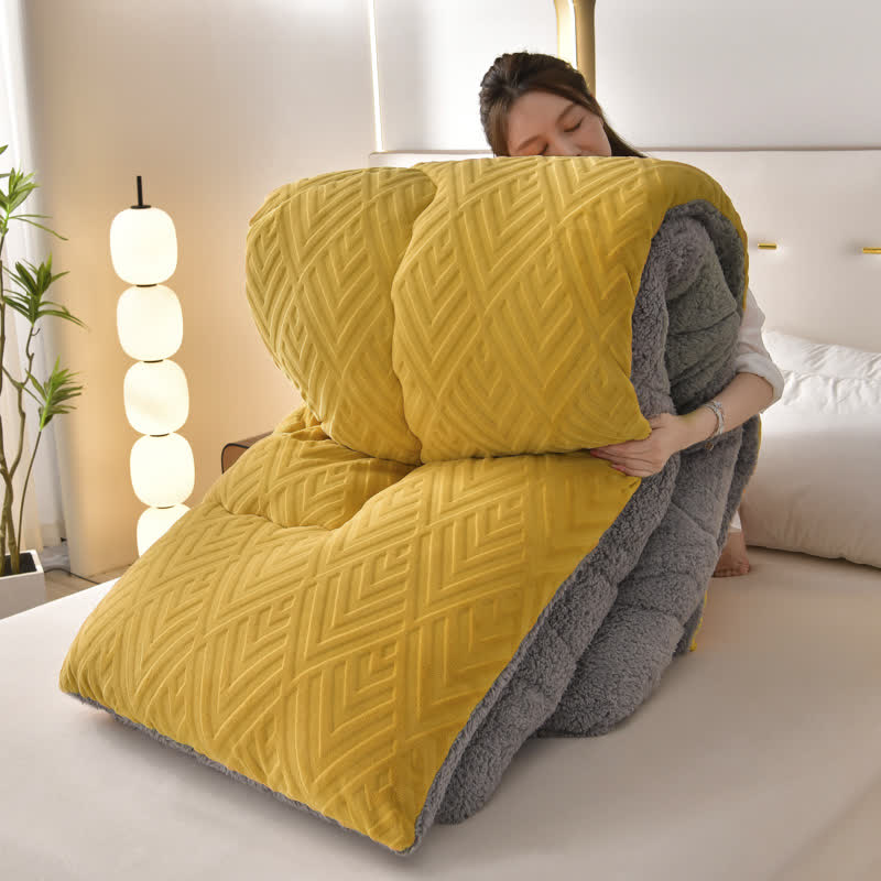 Thick Sherpa Winter Blanket with Quilt Core - Yellow - King - image 27