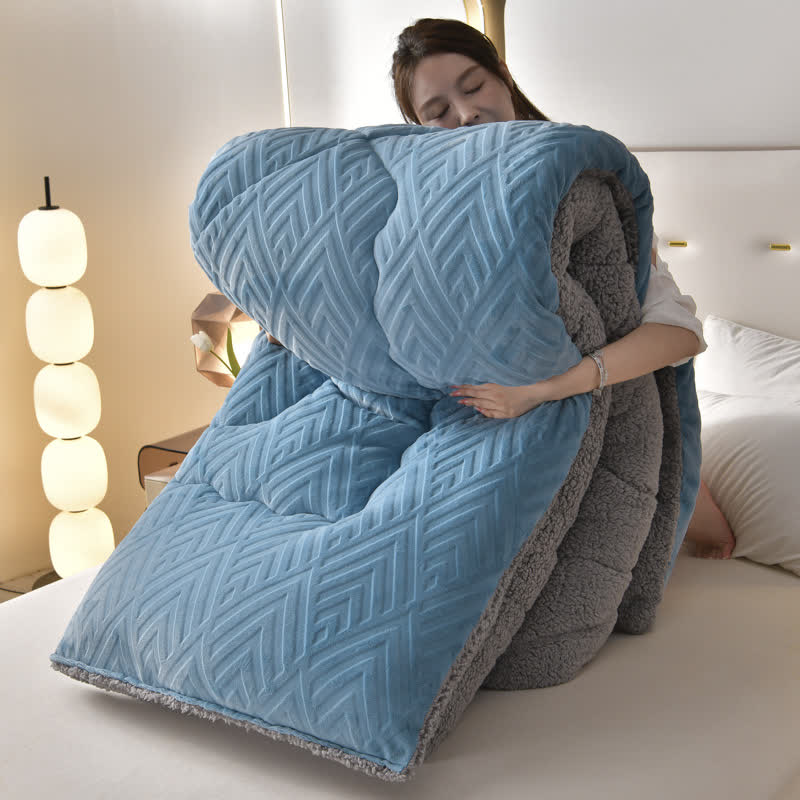 Thick Sherpa Winter Blanket with Quilt Core - Blue - King - image 29