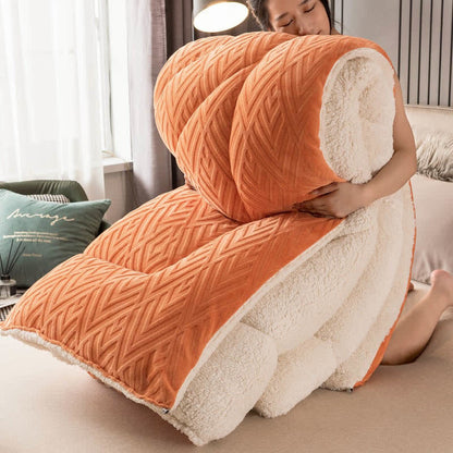 Thick Sherpa Winter Blanket with Quilt Core - Orange & White - King - image 15