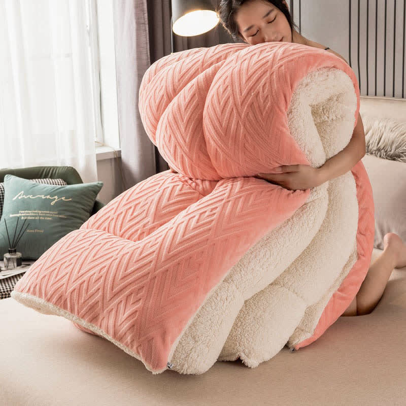 Thick Sherpa Winter Blanket with Quilt Core - Pink & White - King - image 37