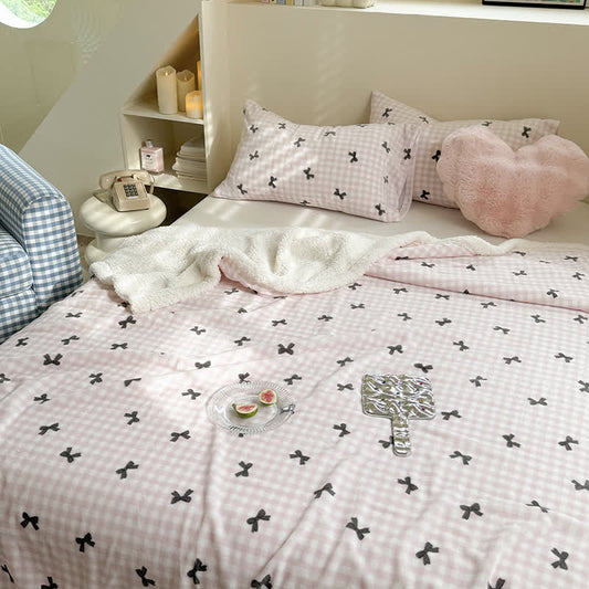Girly Bow-knit Sherpa Throw Blanket - Pink - Queen - image 0