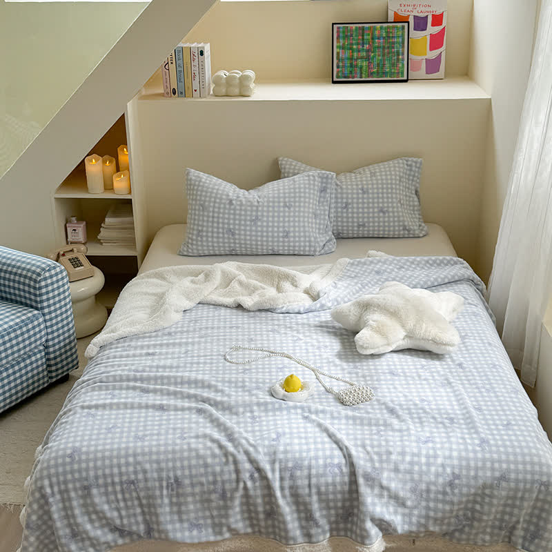 Girly Bow-knit Sherpa Throw Blanket - Light Blue - Queen - image 8