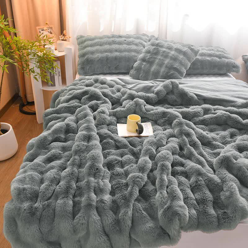 Simple Rabbit Velvet Thick Throw Blanket - Dark Gray - Queen - image 7