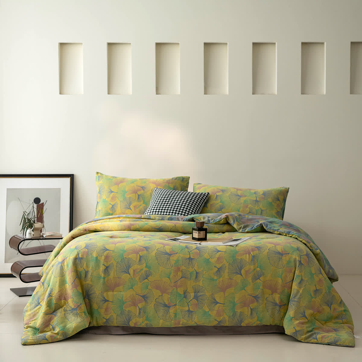 Ginkgo Leaf Cotton Gauze Elegant Bedding  - 2pcs Pillowcases - Green & Blue - 20" x 36" - image 3