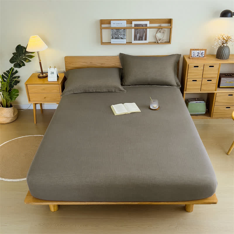  Cotton Gauze Solid Color Fitted Sheet - Gray Brown - 2pcs Pillowcases - 19" x 29" - image 29