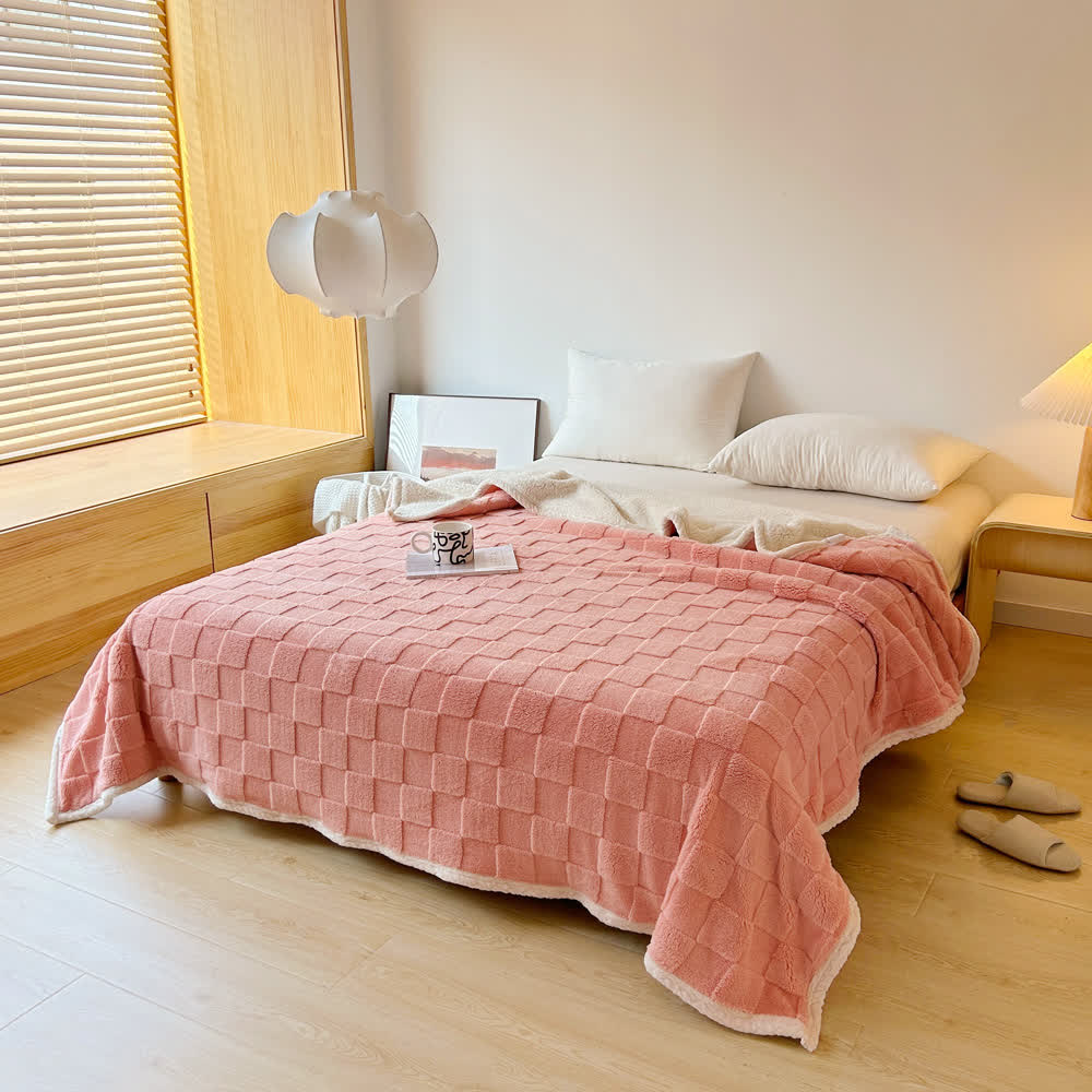 Checkerboard Texture Soft Sherpa Blanket - Peach Pink - Queen - image 9