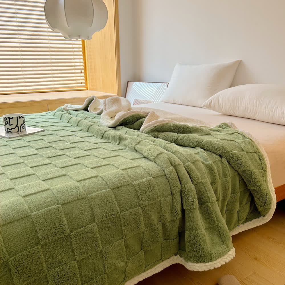Checkerboard Texture Soft Sherpa Blanket - Avocado Green - Queen - image 0