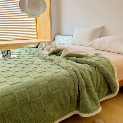 Checkerboard Texture Soft Sherpa Blanket - Avocado Green - Queen - image 0