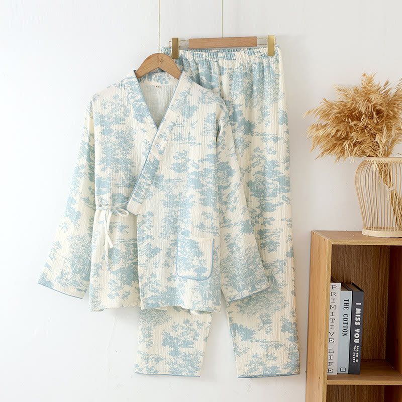 Refresh Cotton Gauze Kimono Pajama Set  - Light Blue - XL - image 1