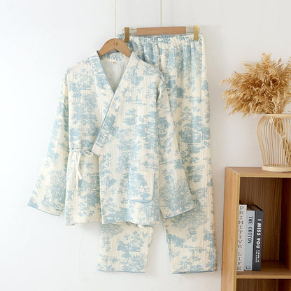 Refresh Cotton Gauze Kimono Pajama Set  - Light Blue - XL - image 1
