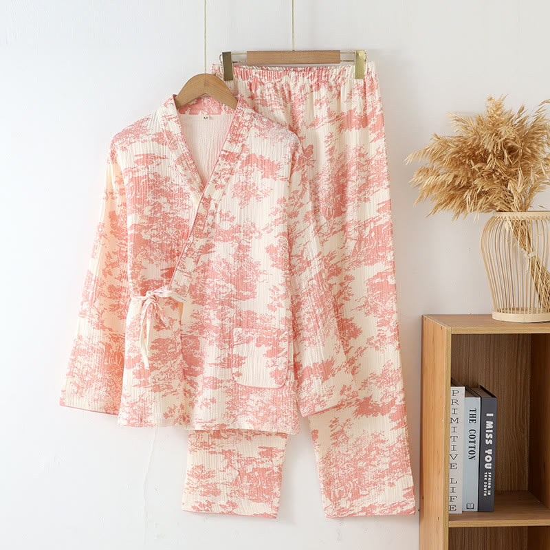 Refresh Cotton Gauze Kimono Pajama Set  - Coral Pink - XL - image 2
