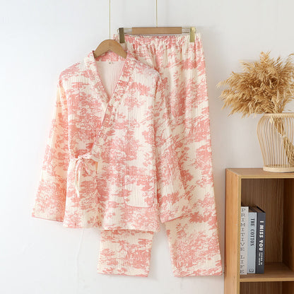 Refresh Cotton Gauze Kimono Pajama Set  - Coral Pink - XL - image 2