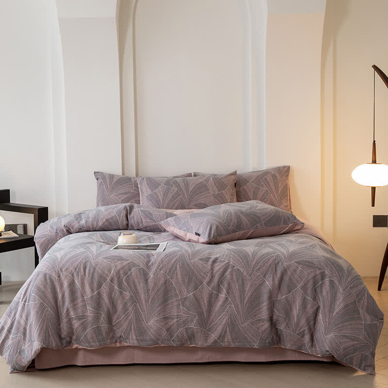 Vintage Jacquard Cotton Gauze Bedding Set (4PCS) - Gray Pink - King - image 0