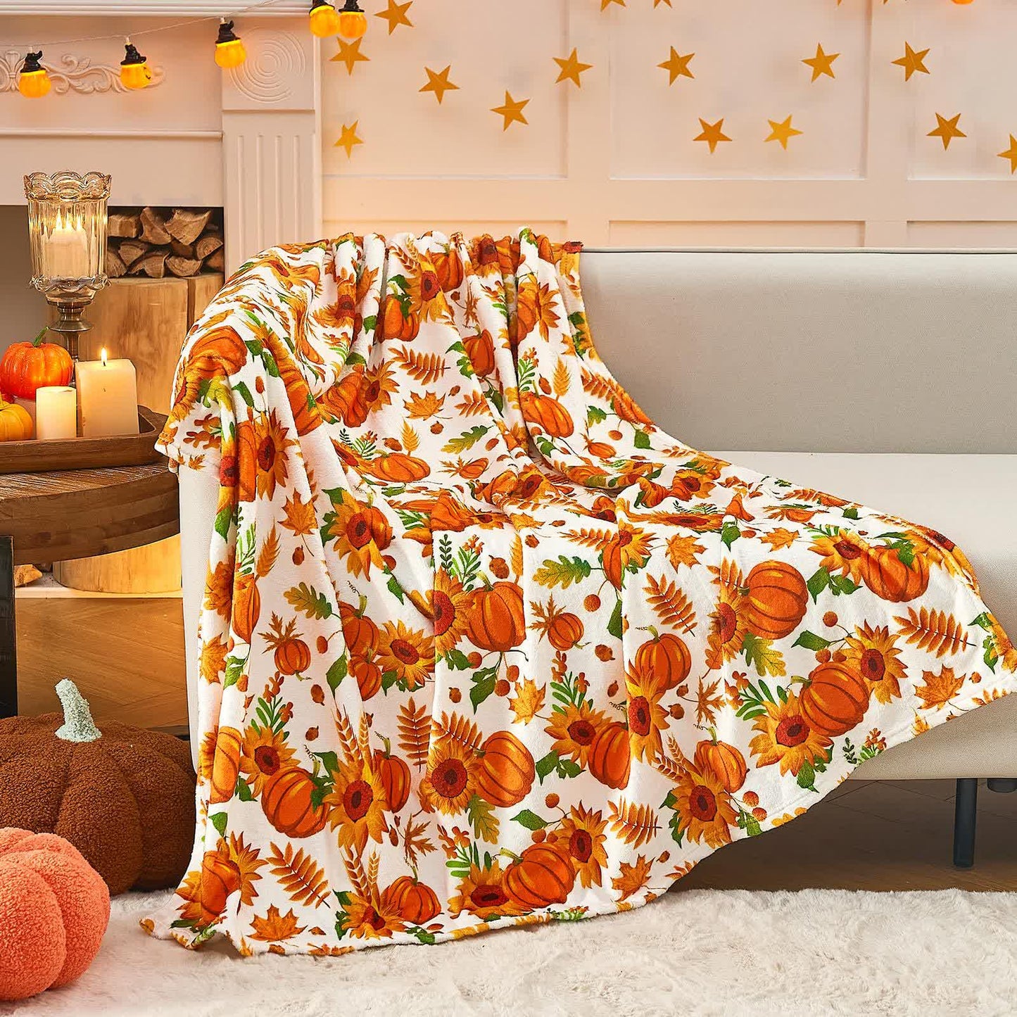 Halloween Pumpkin Sunflower Flannel Blanket - 59" x 86" - image 0