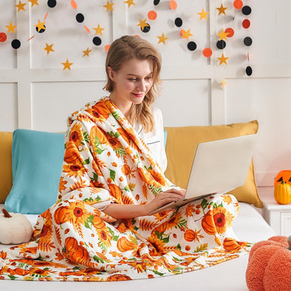 Halloween Pumpkin Sunflower Flannel Blanket - image 1