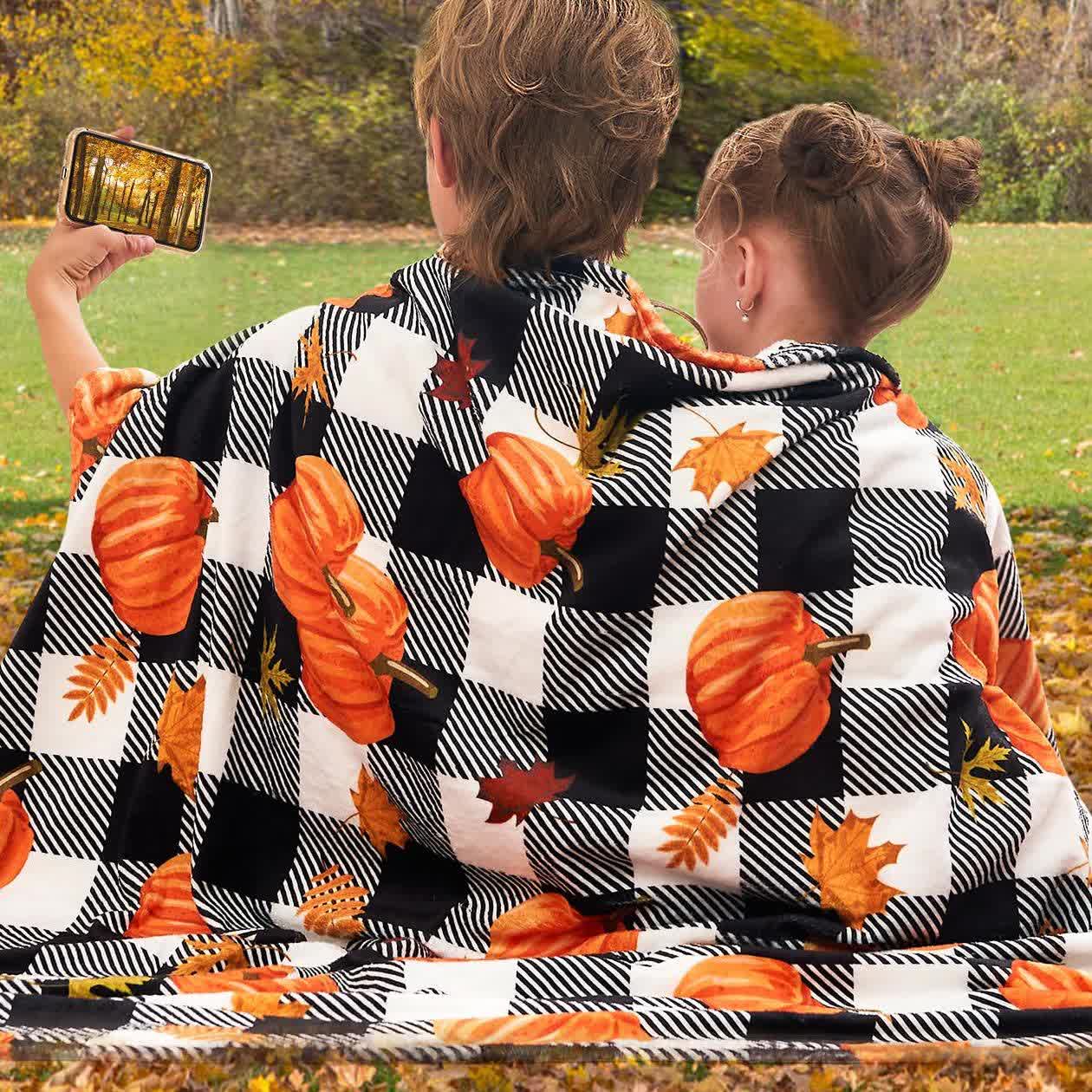 Plaid Pumpkin Halloween Flannel Blanket - image 2