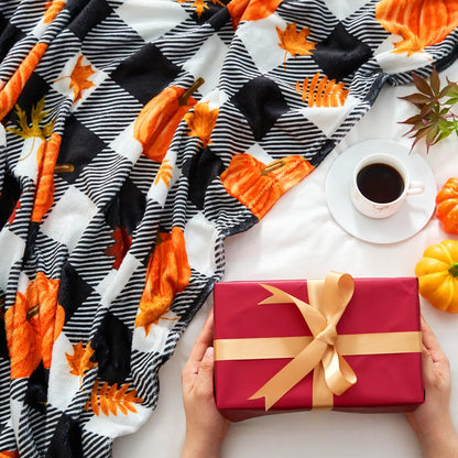 Plaid Pumpkin Halloween Flannel Blanket - image 5