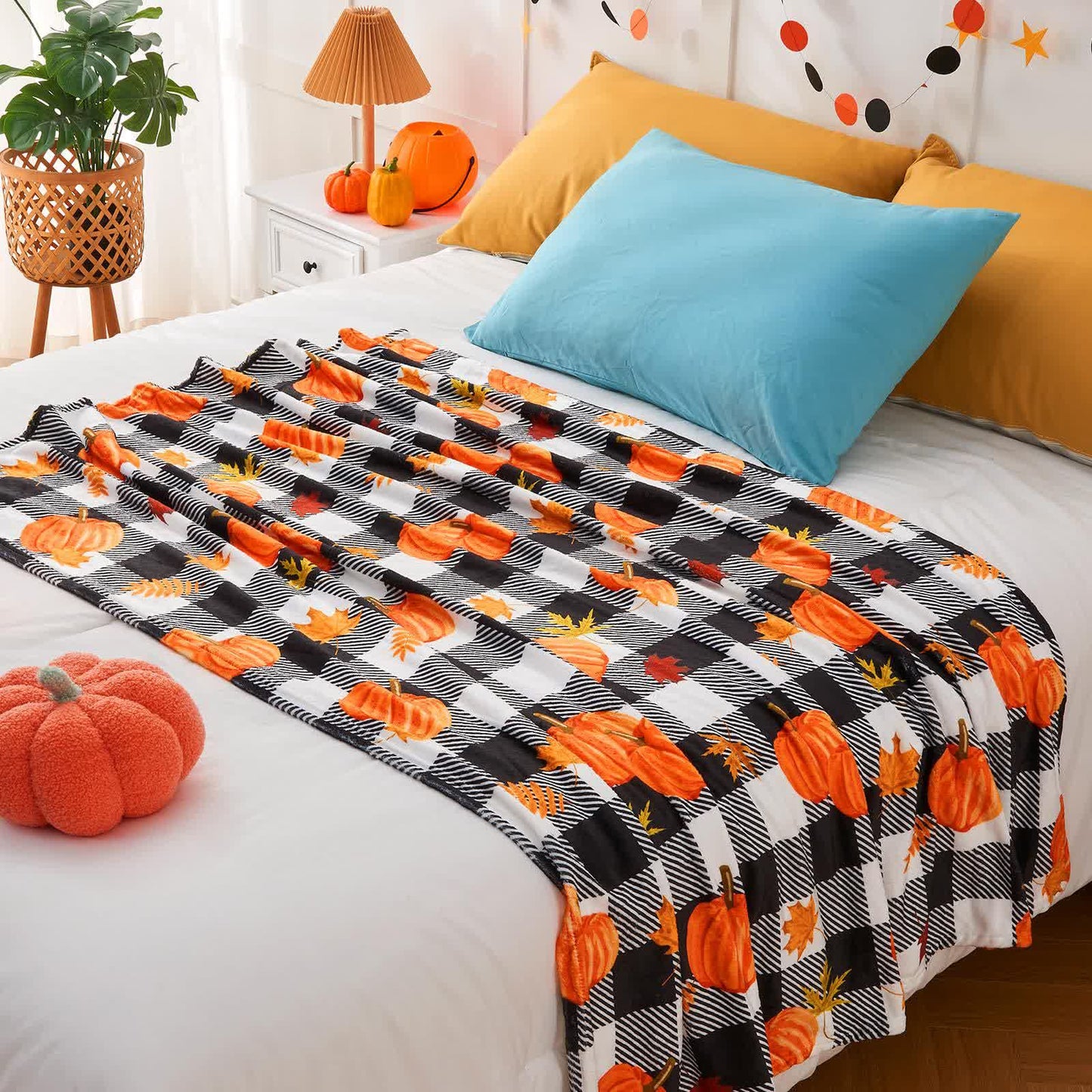 Plaid Pumpkin Halloween Flannel Blanket - image 4