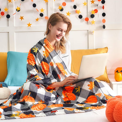 Plaid Pumpkin Halloween Flannel Blanket - image 1