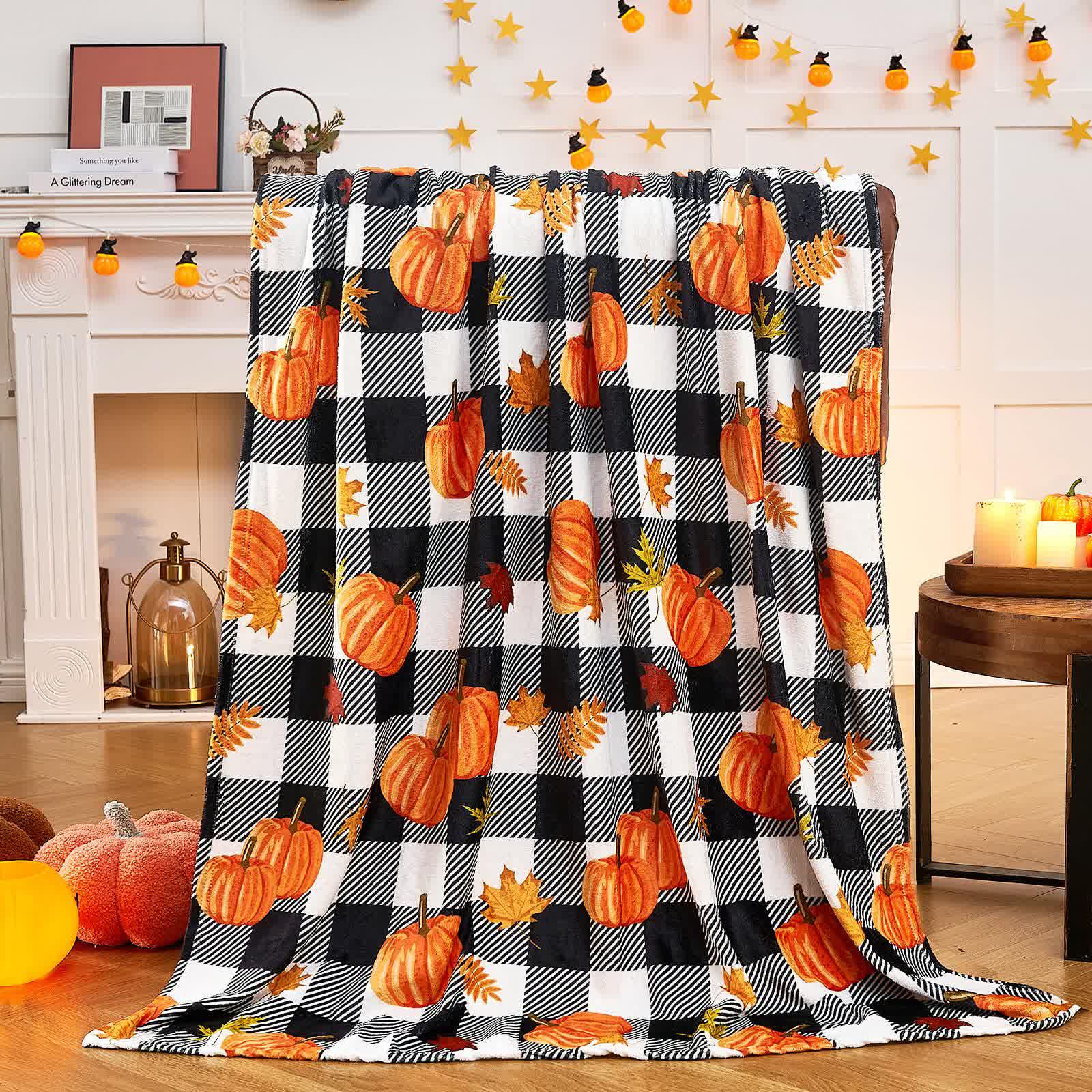 Plaid Pumpkin Halloween Flannel Blanket - image 3