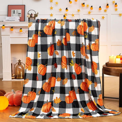Plaid Pumpkin Halloween Flannel Blanket - image 3