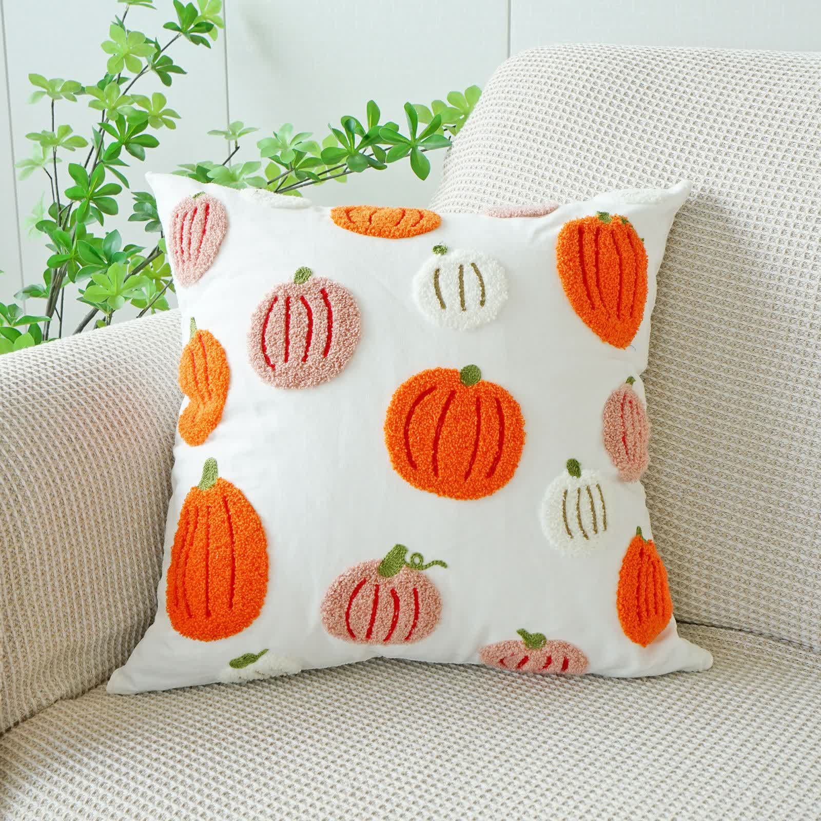 Halloween Embroidered Pumpkin Pillowcase - Little Pumpkin - 1pc Pillowcase with a pillow core - 18" x 18" - image 4