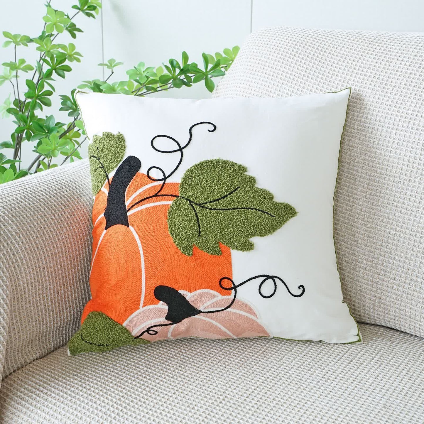 Halloween Embroidered Pumpkin Pillowcase - Pumpkin - 1pc Pillowcase with a pillow core - 18" x 18" - image 3