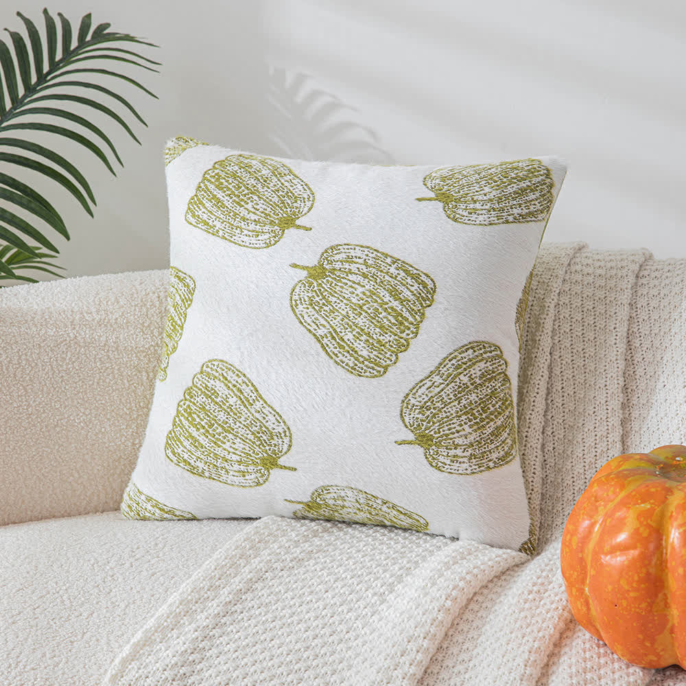 Chenille Halloween Festive Pumpkin Pillow Cover - White & Green - 18" x 18" - image 6