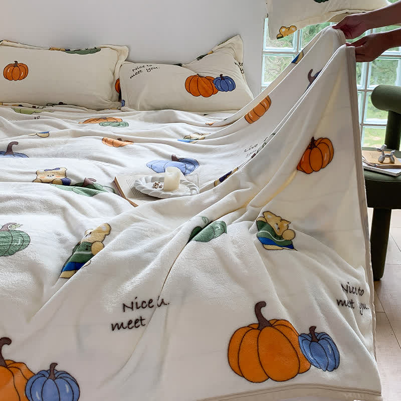 Cartoon Pumpkin Cute Bear Flannel Blanket - Queen - image 0