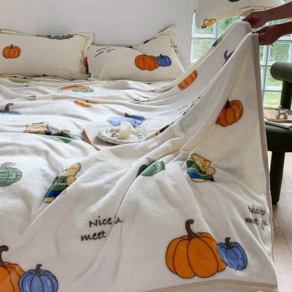 Cartoon Pumpkin Cute Bear Flannel Blanket - Queen - image 0