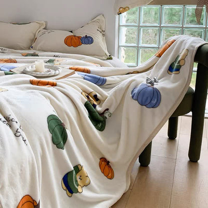 Cartoon Pumpkin Cute Bear Flannel Blanket - image 2