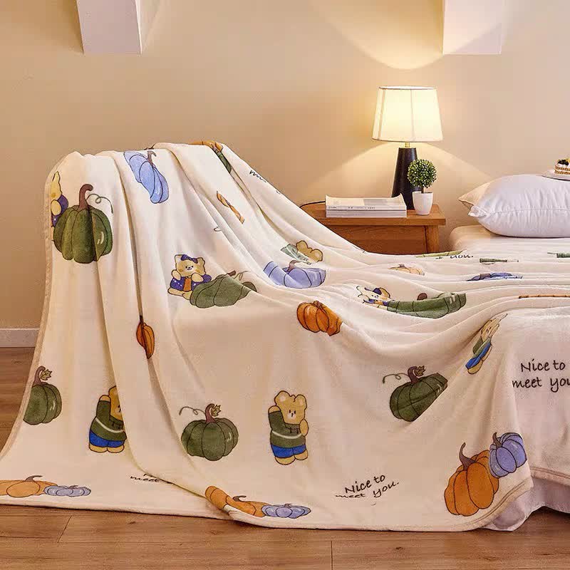 Cartoon Pumpkin Cute Bear Flannel Blanket - image 1