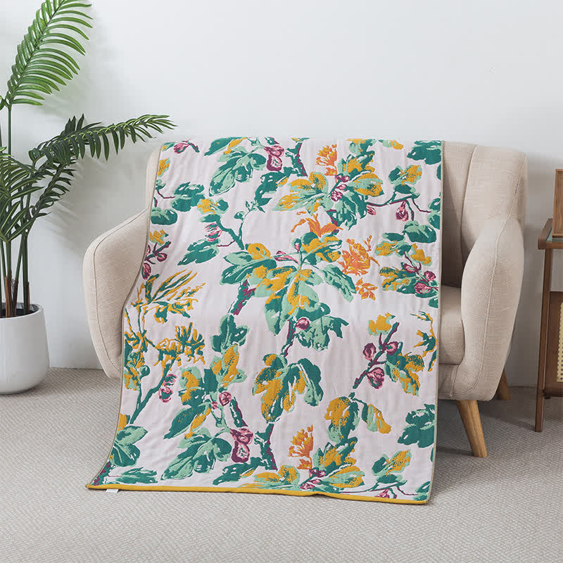 Four Layer Cotton Gauze Floral Bath Towel - Green - 90cm x 180cm - image 5