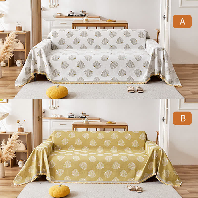 Pumpkin Reversible Chenille  Sofa Cover - Beige & Ginger Yellow - 71" x 181" - image 11