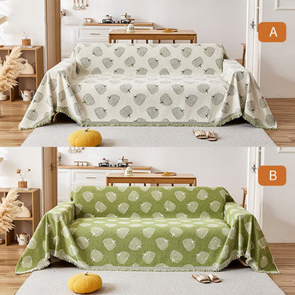 Pumpkin Reversible Chenille  Sofa Cover - Beige & Green - 71" x 181" - image 10