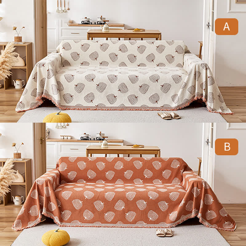 Pumpkin Reversible Chenille  Sofa Cover - Beige & Caramel - 71" x 181" - image 1