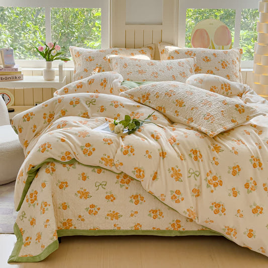 Refresh Flower Warm Velvet Bedding Set(4PCS) - Duvet Cover - King - image 0